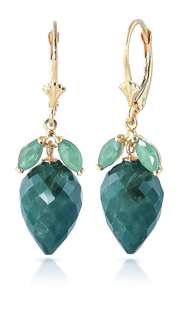 Emerald Briolette Drop Earrings 26.8ctw in 9ct Gold