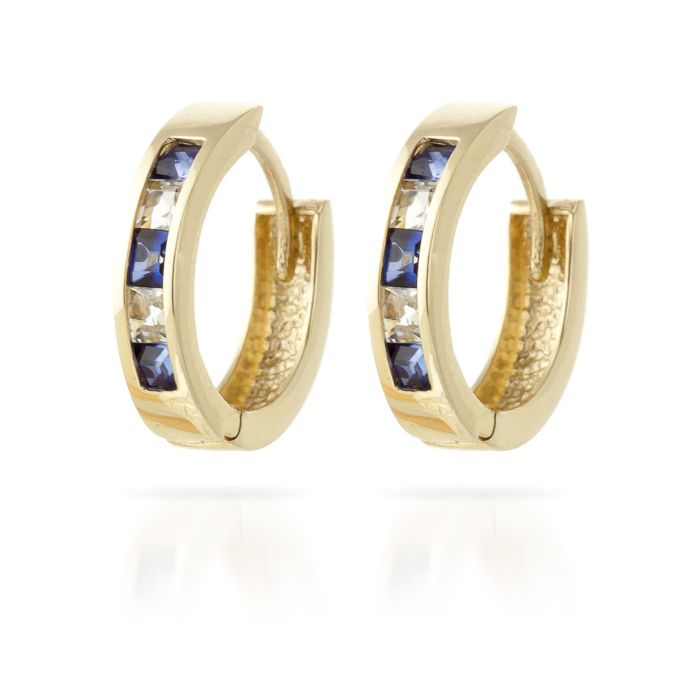 Sapphire and White Topaz Huggie Earrings 1.26ctw in 9ct Gold