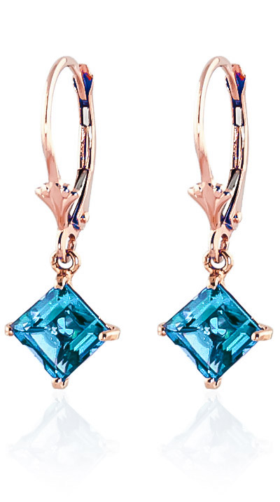 Blue Topaz Drop Earrings 3.2ctw in 9ct Rose Gold